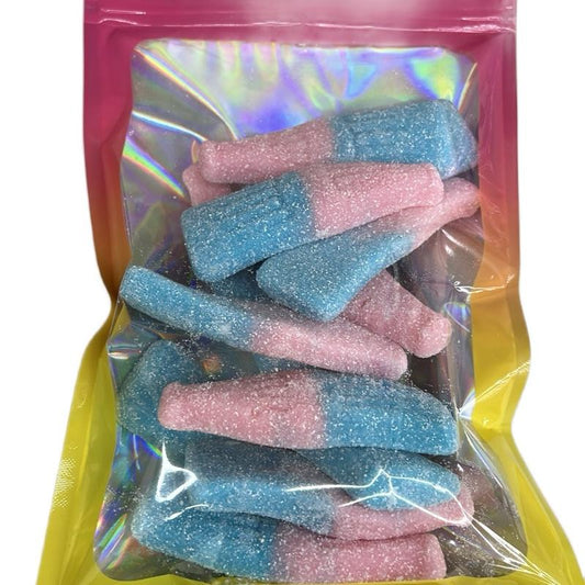 Sour bubblegum cola bottles, large bottle, gummy candy